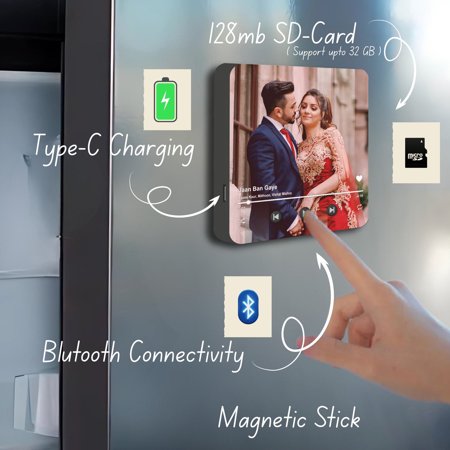 Personalized Fridge Music Magnet, plays custom song