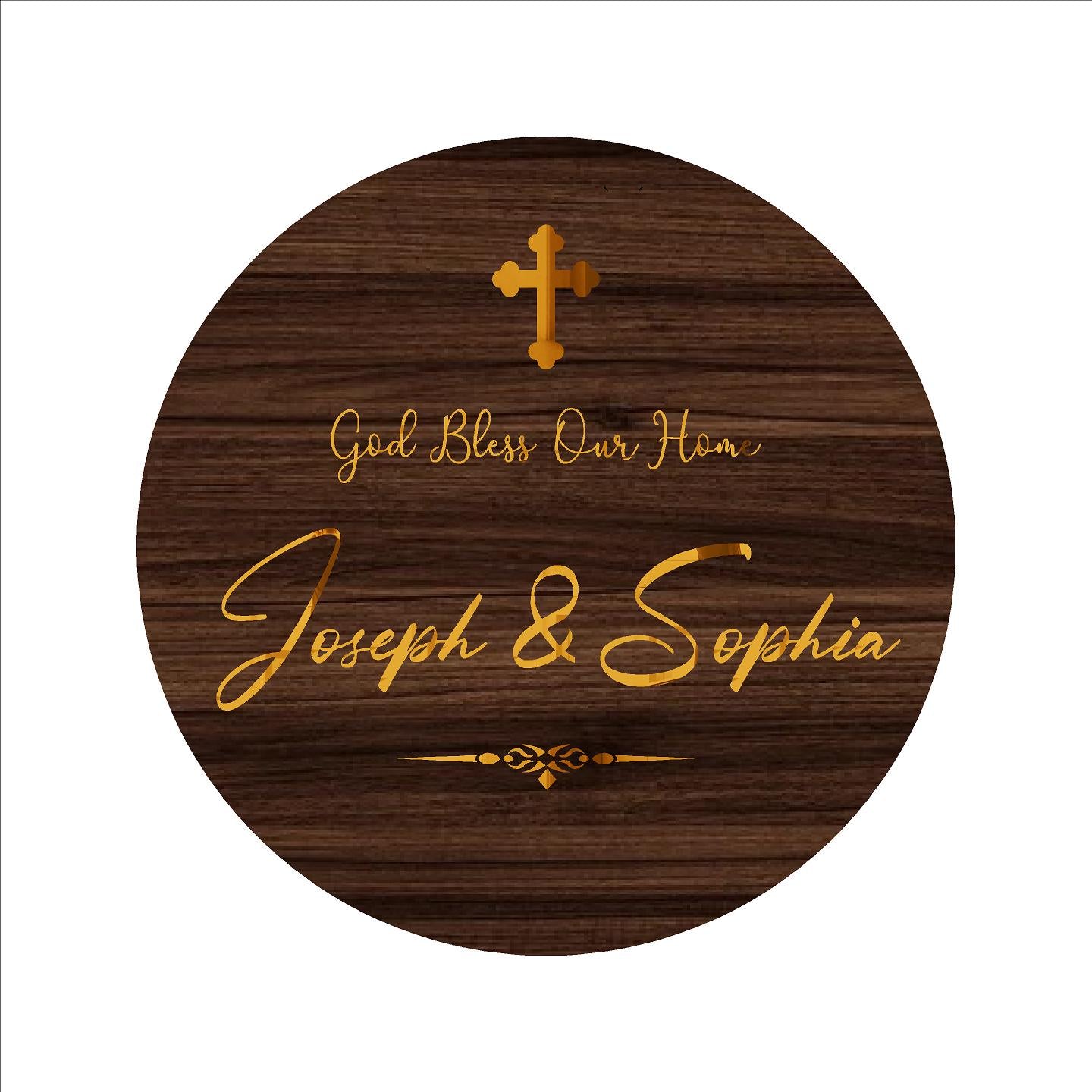 Joseph & Sophia Round Wooden Texture Acrylic Name Plate