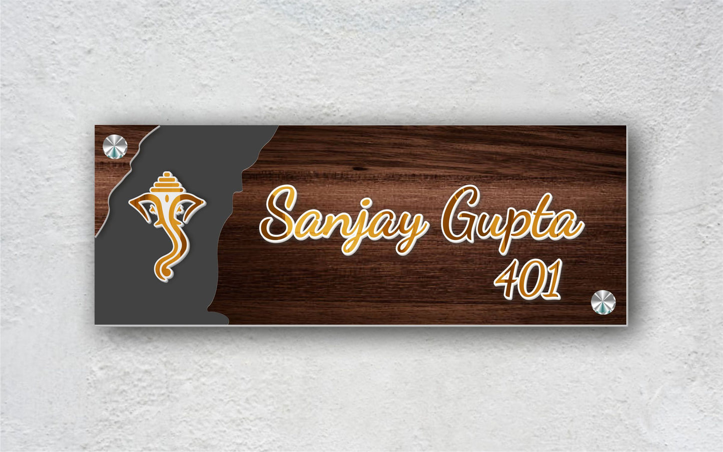 Sanjay Gupta Wooden Texture Ganesha LED Name Plate