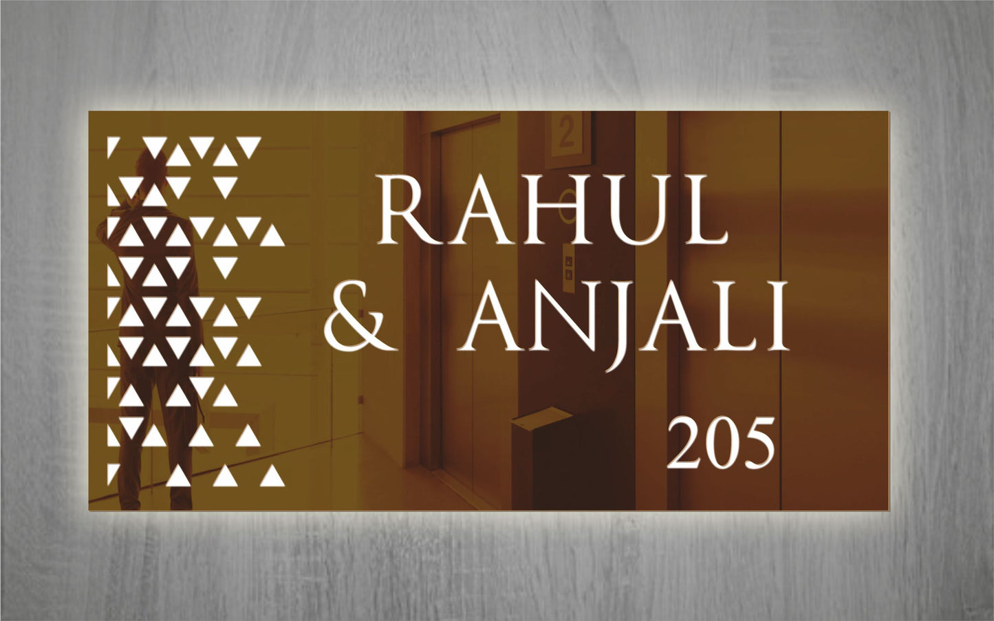 Rahul & Anjali - Gold Mirror LED Light Name Plate