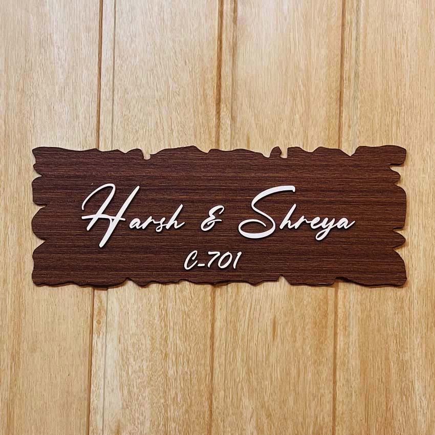 Harsh & Shreya | Wooden Texture Acrylic Name Plate