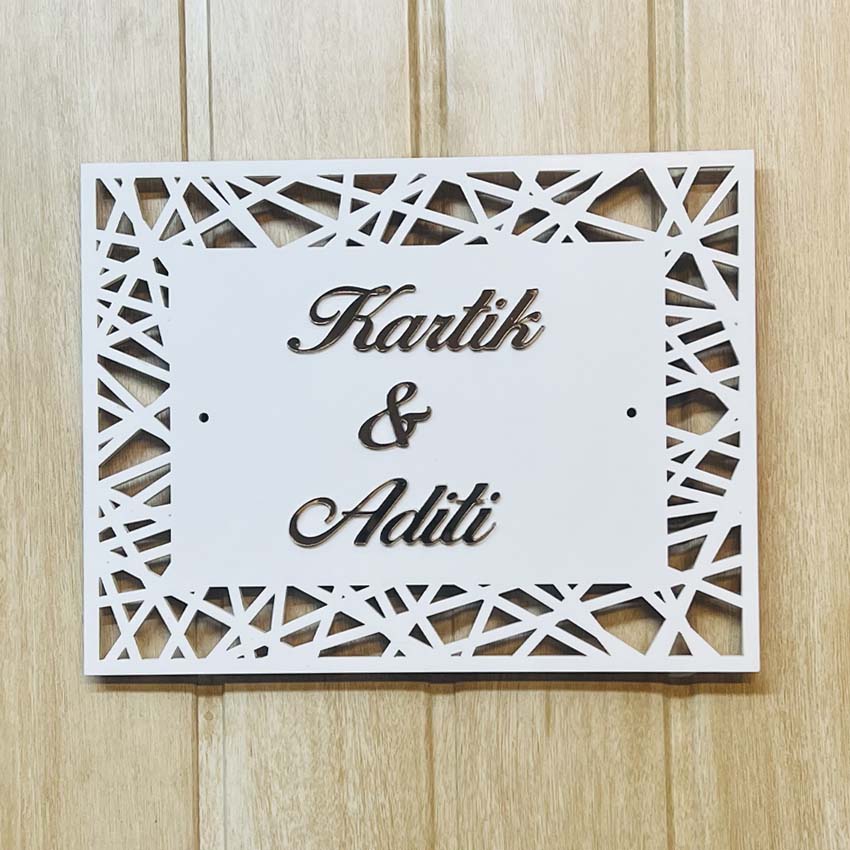 Kartik & Aditi White Acrylic Name Plate