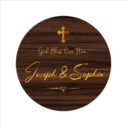 Joseph & Sophia Round Wooden Texture Acrylic Name Plate